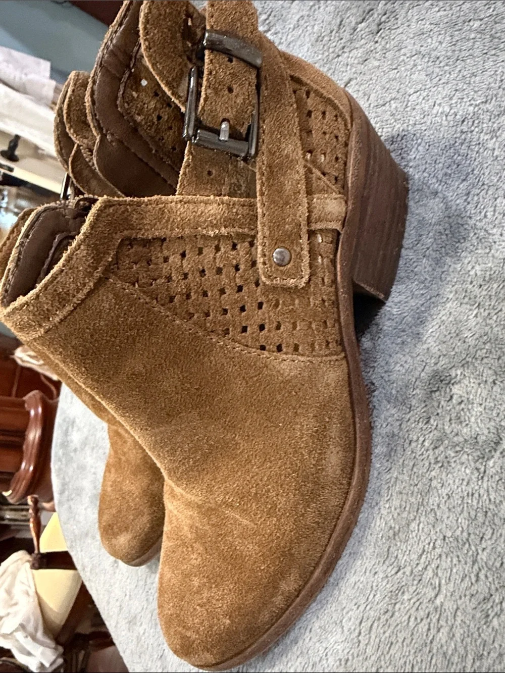 Vince Camuto Chestnut Suede Ankle Booties with Side Zip
